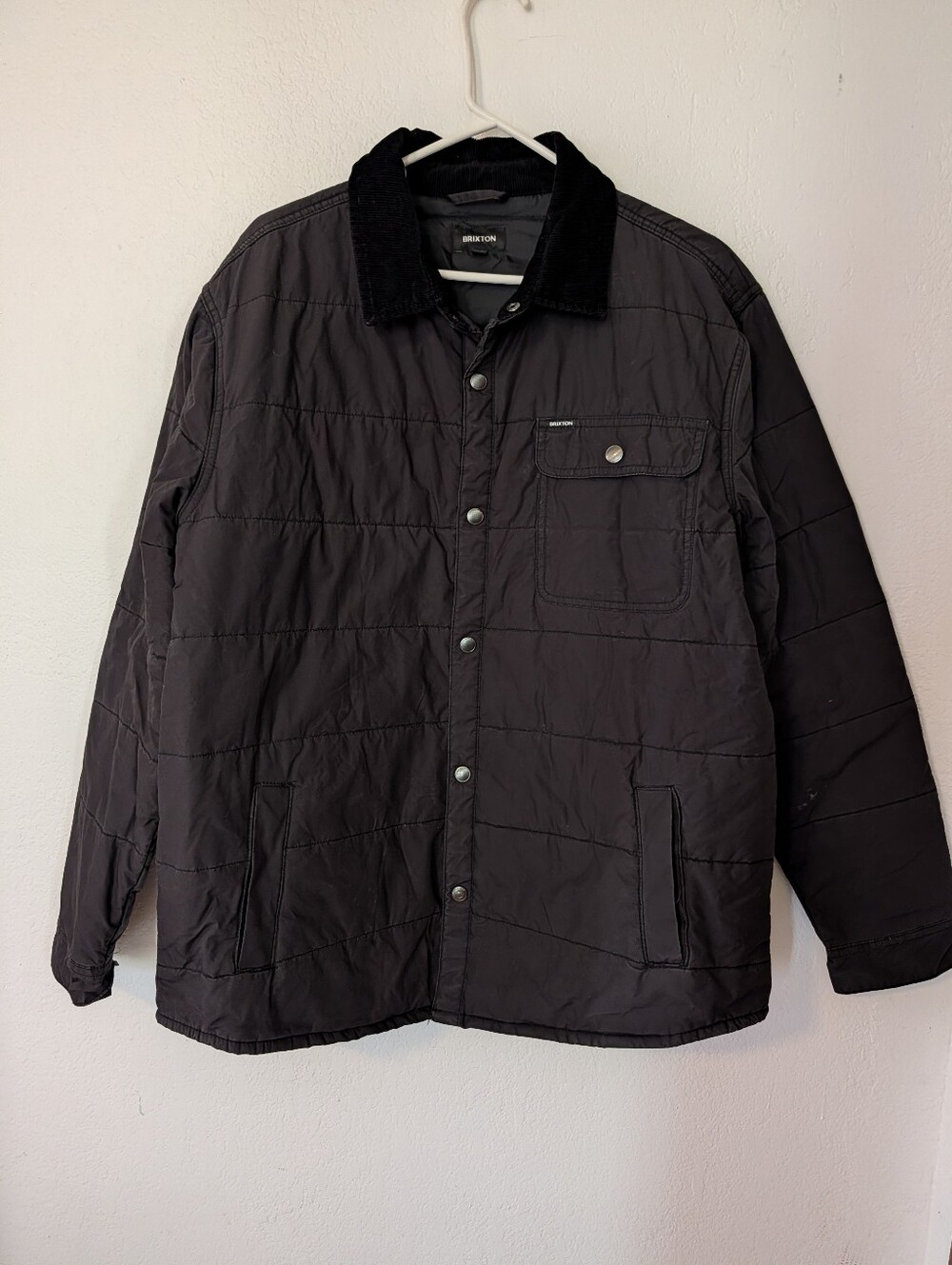 Brixton Cass Jacket  Black Quilted Snap Corduroy Mens Size XL Pre Owned